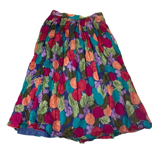 REIS Wearable Art Fruit Pleated A-Line Skirt Women's S Colorful Zip Pocket Lined - Picture 5 of 5